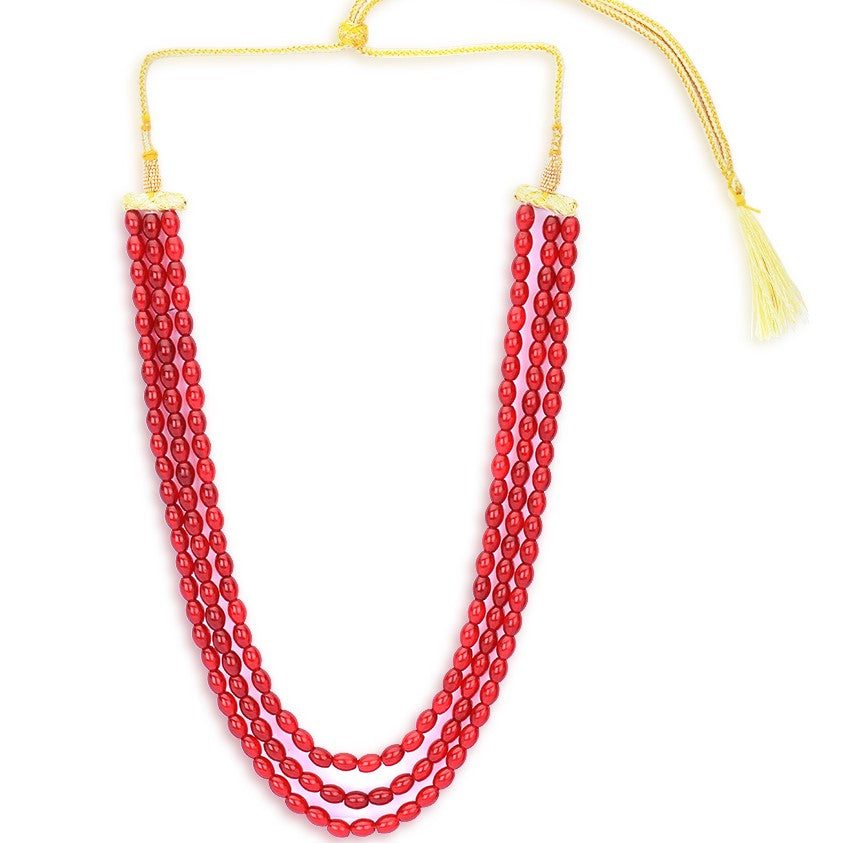 Laida Three layer Maroon Oval Beads Necklace