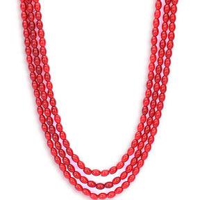 Laida Three layer Maroon Oval Beads Necklace