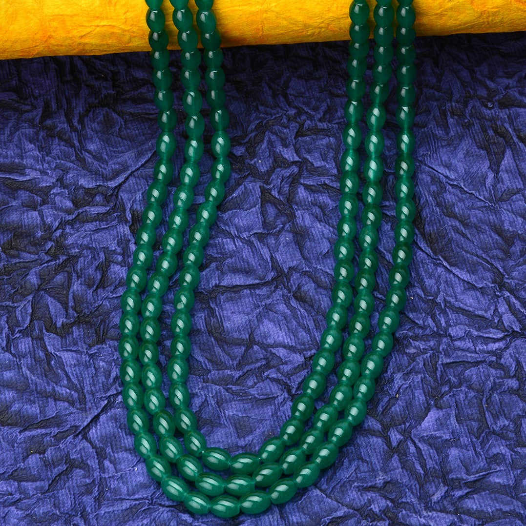 LAIDA Three layer Green Oval Beads Necklace