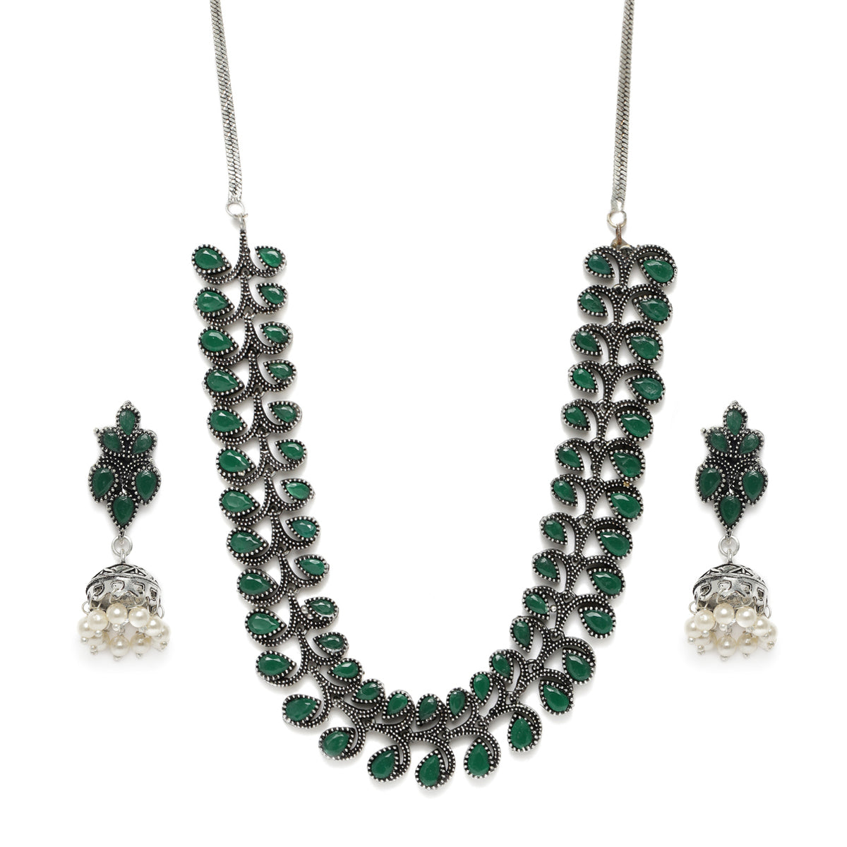 Laida Green Silver-Plated Oxidized Handcrafted Jewellery Set