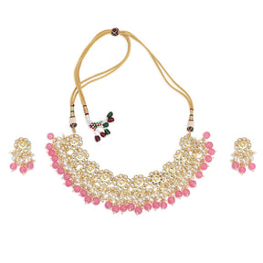 LAIDA Pink Kundan Floral Necklace with earring