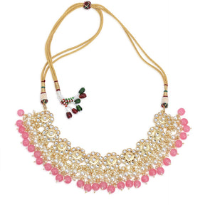 LAIDA Pink Kundan Floral Necklace with earring