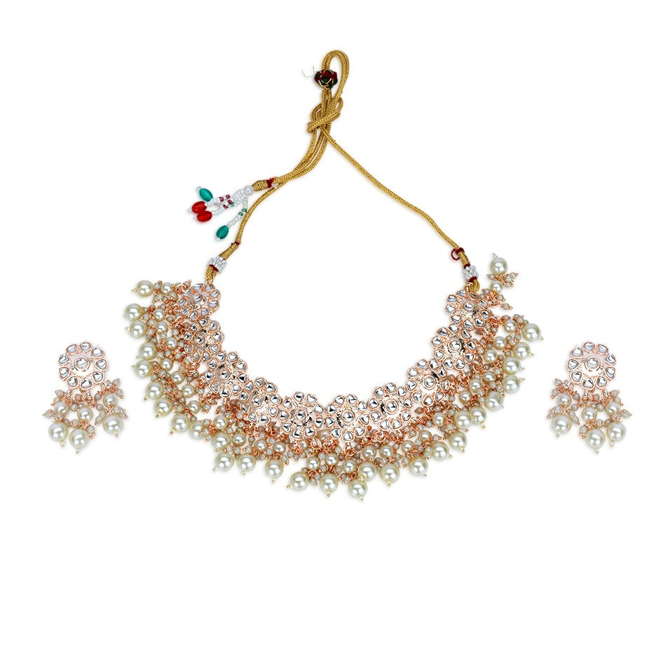 Laida Off white Rose Gold Plated Necklace with earring