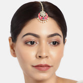 Laida Women Fuschia Pink & Gold-Plated Kundan-Studded Handcrafted Maangtikka