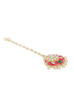 Laida Women Fuschia Pink & Gold-Plated Kundan-Studded Handcrafted Maangtikka