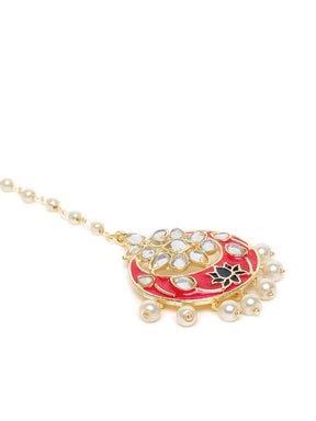 Laida Women Fuschia Pink & Gold-Plated Kundan-Studded Handcrafted Maangtikka