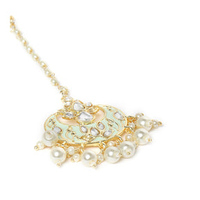 Laida Sea Green Gold Plated Handcrafted Kundan Studded Maang Tikka