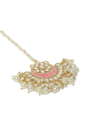 Laida Pink Gold Plated Hand Crafted Kundan Studded Maang Tikka