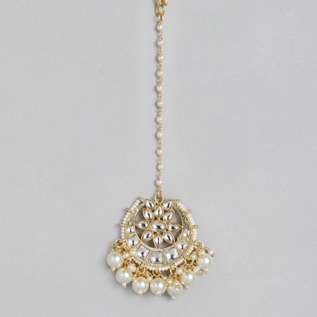 Laida White & Gold-Plated Handcrafted Pearl Embellished Maang Tikka