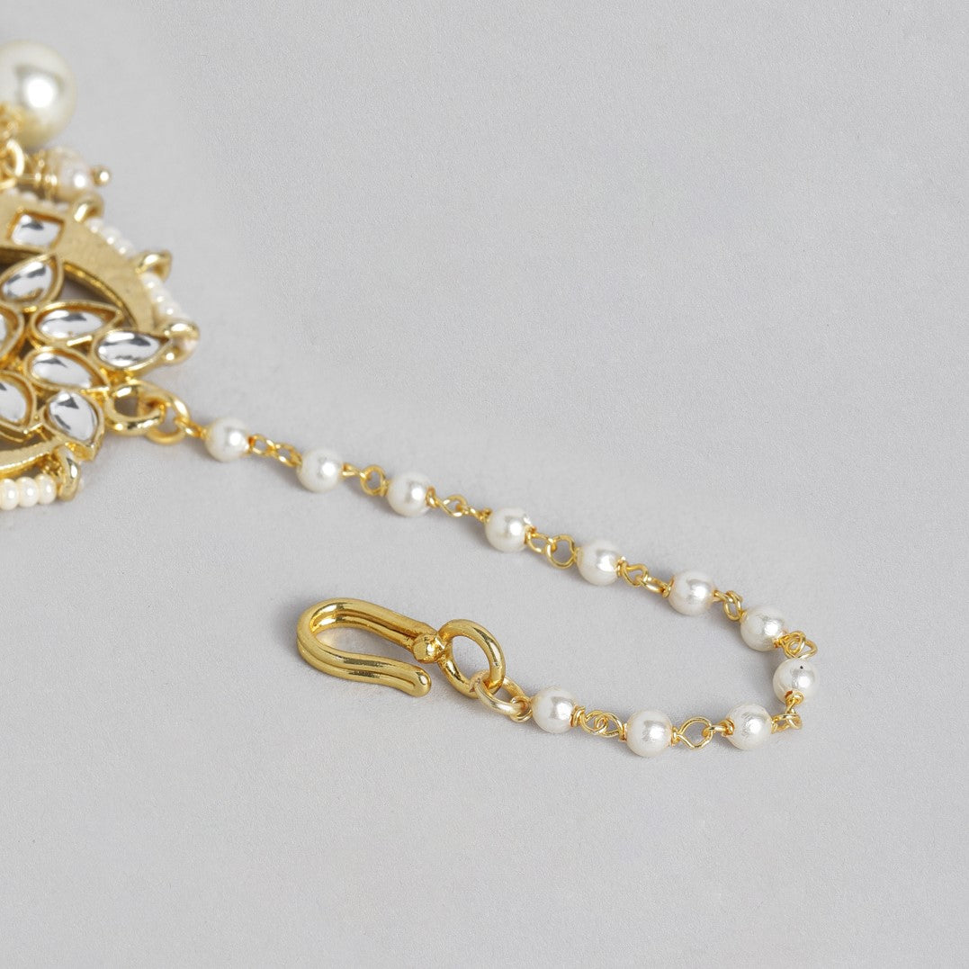 Laida White & Gold-Plated Handcrafted Pearl Embellished Maang Tikka
