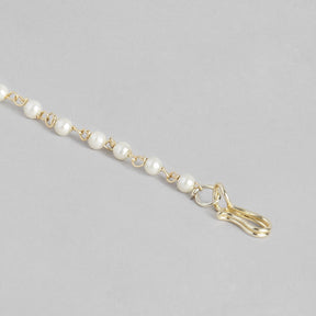 Laida Gold-Plated Green & White Enamel Pearl Beaded Maangtikka