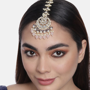 Laida Gold-Plated Stones & Beads Studded Chand Style Maangtikka
