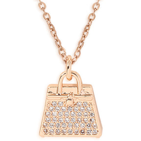 Laida Women Rose Gold-Plated & White AD-Studded Bag Pendant With Chain