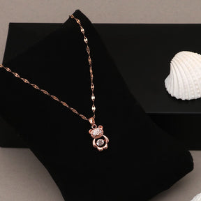 Laida Women Rose Gold-Plated & White AD-Stone Studded Teddy Bear-Shaped Pendant With Chain