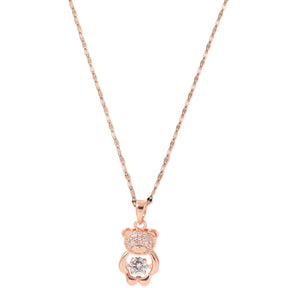 Laida Women Rose Gold-Plated & White AD-Stone Studded Teddy Bear-Shaped Pendant With Chain