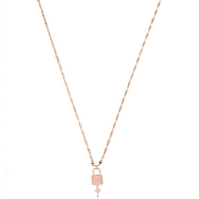 Laida Women Rose Gold-Plated & White AD-Stone Studded Lock & Key-Shaped Pendant With Chain