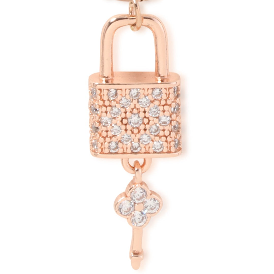 Laida Women Rose Gold-Plated & White AD-Stone Studded Lock & Key-Shaped Pendant With Chain