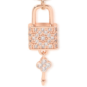 Laida Women Rose Gold-Plated & White AD-Stone Studded Lock & Key-Shaped Pendant With Chain