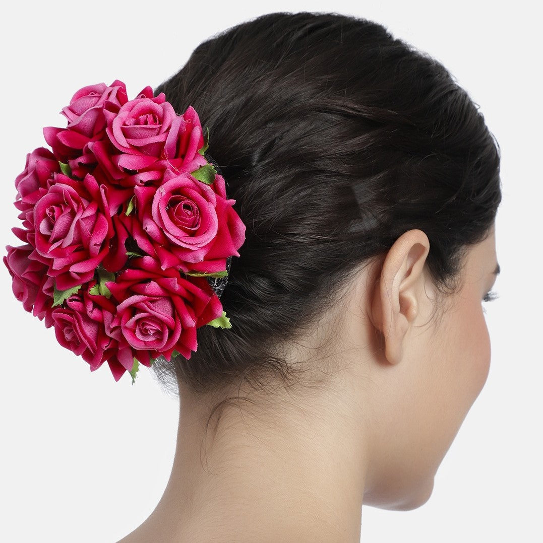 Women Pink Embellished Floral Hair Bun Cover