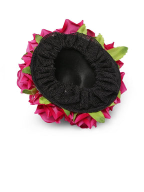 Women Pink Embellished Floral Hair Bun Cover