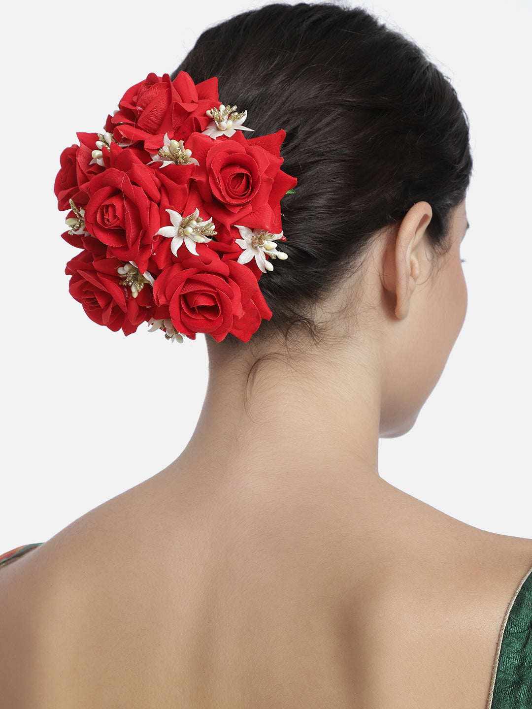 Laida Women Red Embellished Floral Hair Bun Cover