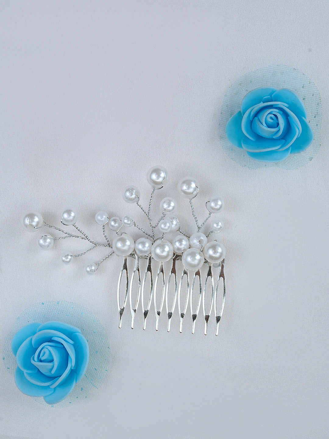 LAIDA Women White & Silver-Toned Embellished Statement Comb Pin