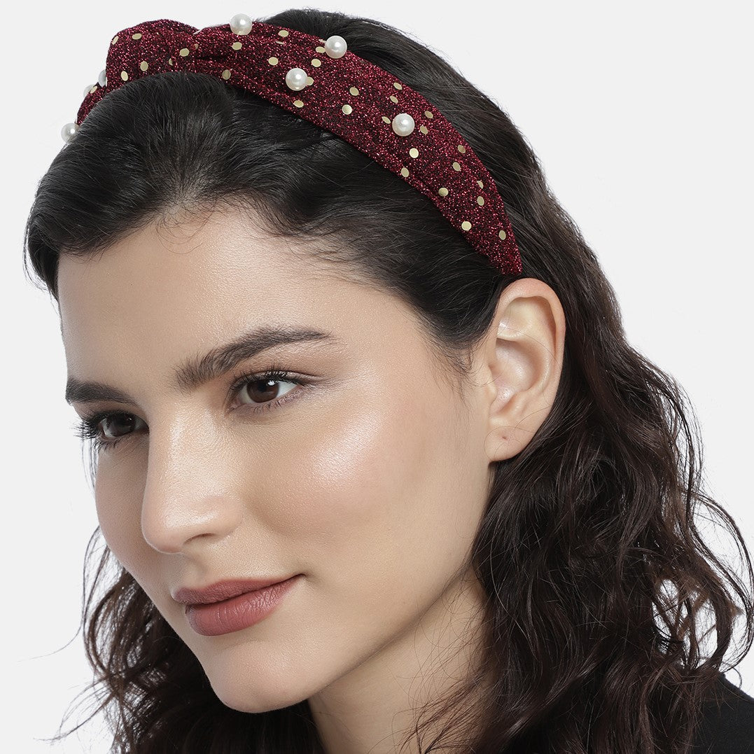 Laida Red Bead and Sequin Embellished Hairband