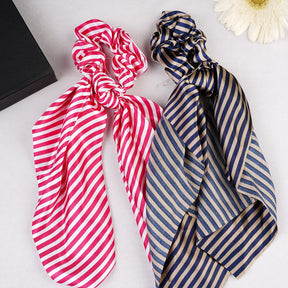 Laida Set of 2 Ponytail Holders with Striped Handkerchief Style Scrunchies