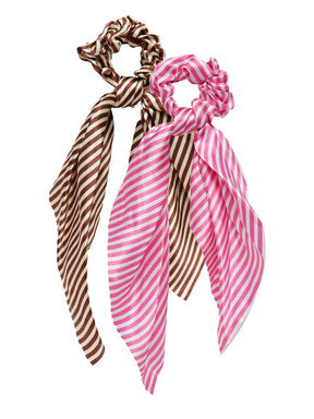 Laida Set of 2 Striped Scrunchies With Knot Detail