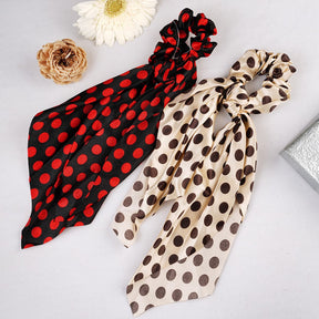 Laida Set of 2 Polka Dots Printed Scrunchies With Knot Detail