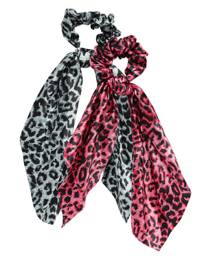 Laida Women Red & Grey Set of 2 Animal Print Ponytail Holders with Knot Detail