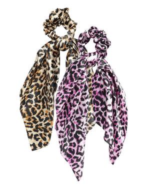 Laida Set of 2 Animal Print Scrunchies With Knot Detail