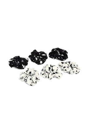 Women Set of 6 Black & White Star Printed Hair Scrunchies