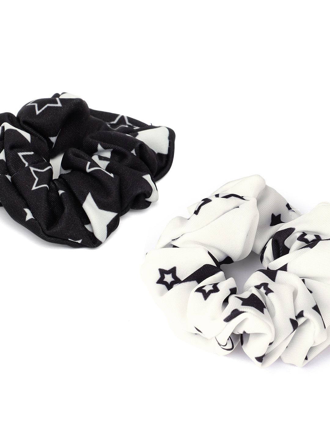 Women Set of 6 Black & White Star Printed Hair Scrunchies