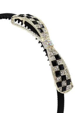 Girls Black Bow Rhinestone Studded Hairband