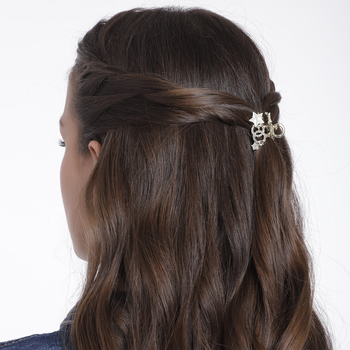 Women White & Gold-Toned AD-Studded Embellished Claw Clip
