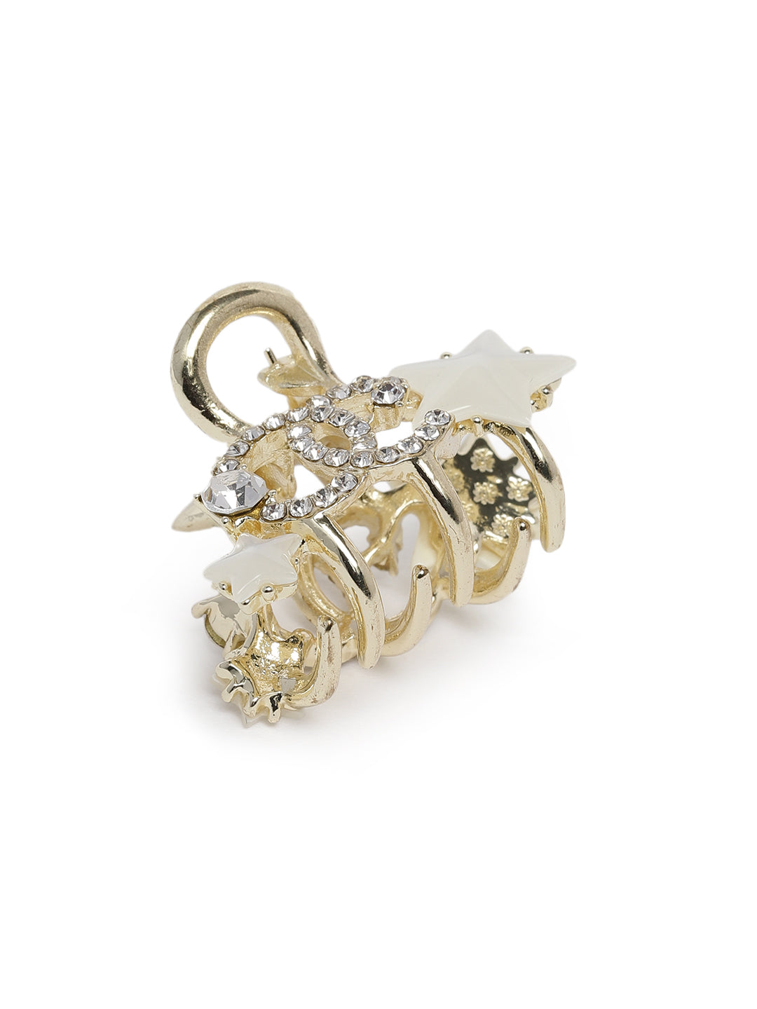 Women White & Gold-Toned AD-Studded Embellished Claw Clip