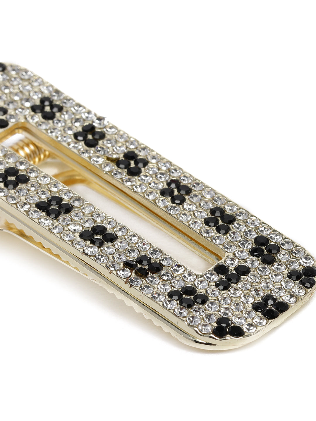 Women Black & Transparent AD-Studded Embellished Alligator Hair Clip