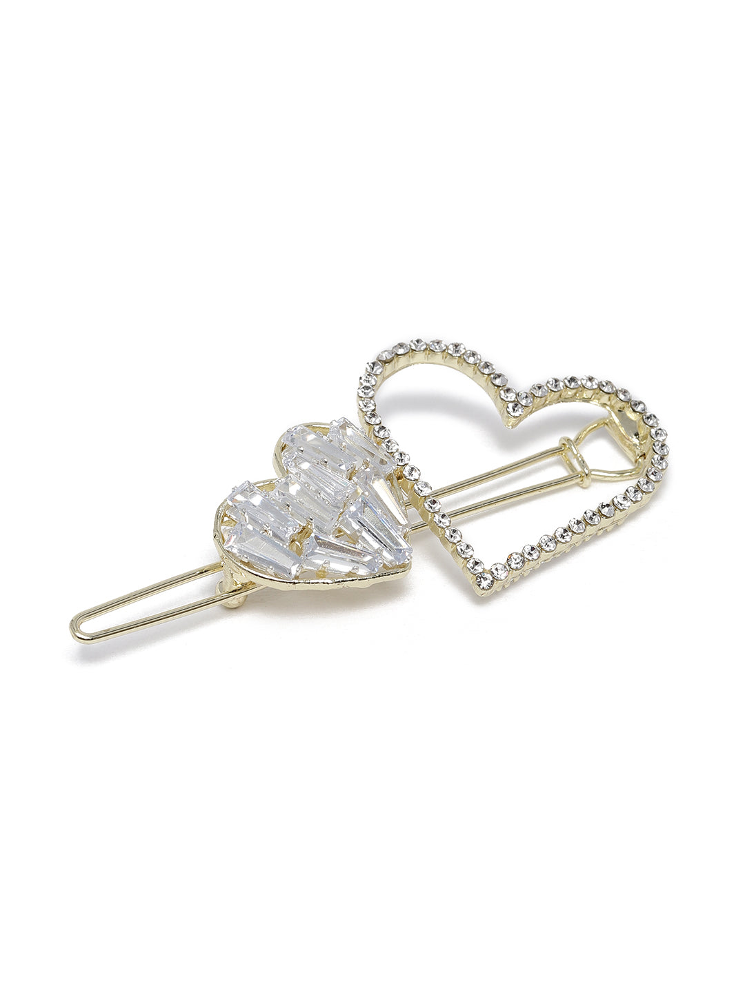 Women Gold-Toned & Transparent Embellished Double Heart Bobby Pins