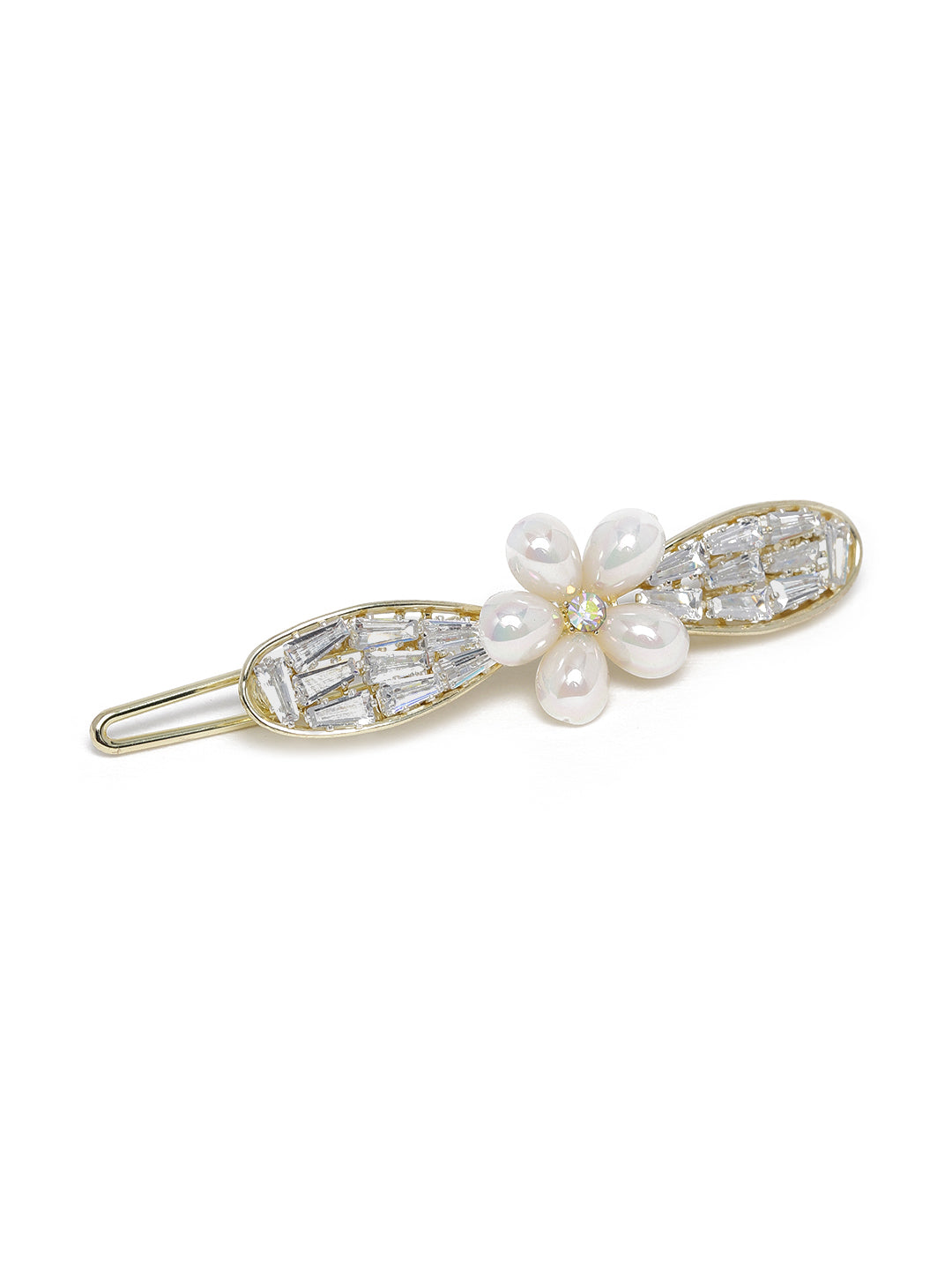 Women White & Transparent Pearl Embellished Bow Bobby Pins