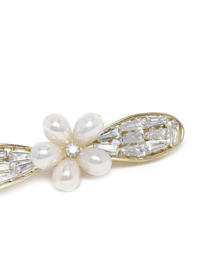 Women White & Transparent Pearl Embellished Bow Bobby Pins