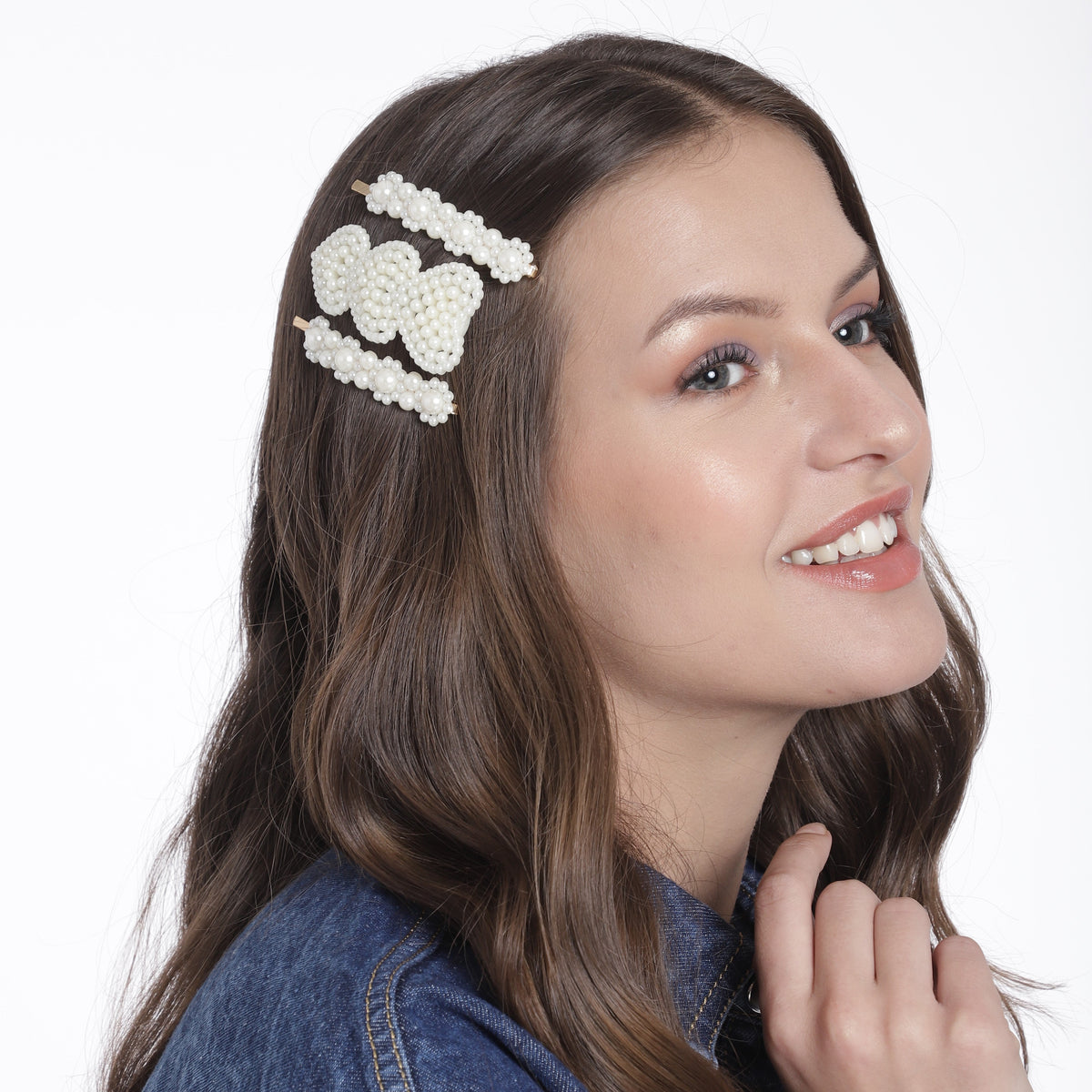 Laida Women White & Gold-Toned Embellished Tic Tac Hair Clip