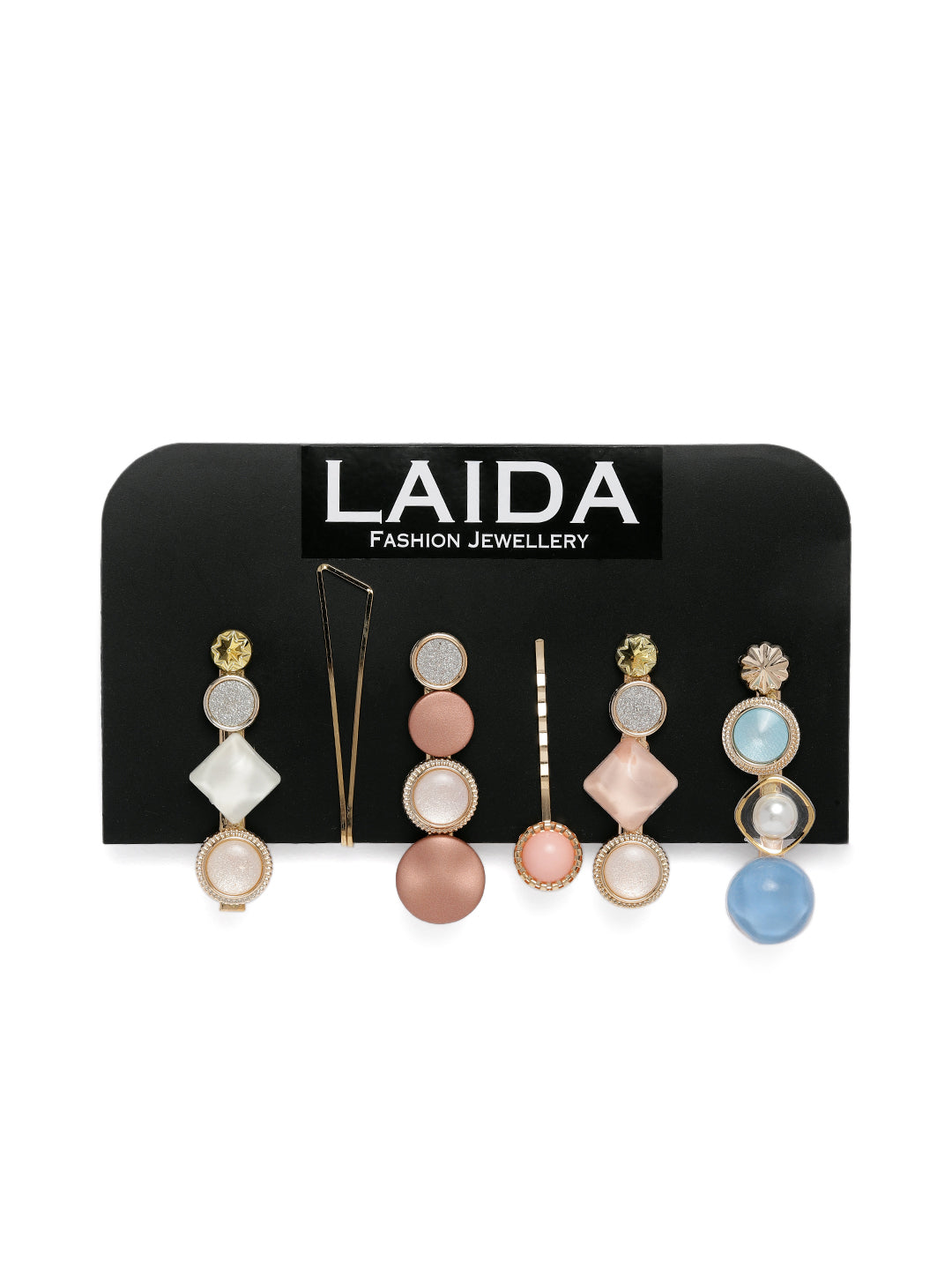 Laida Women Gold-Toned & Pink Set of 6 Embellished Alligator Hair Clip