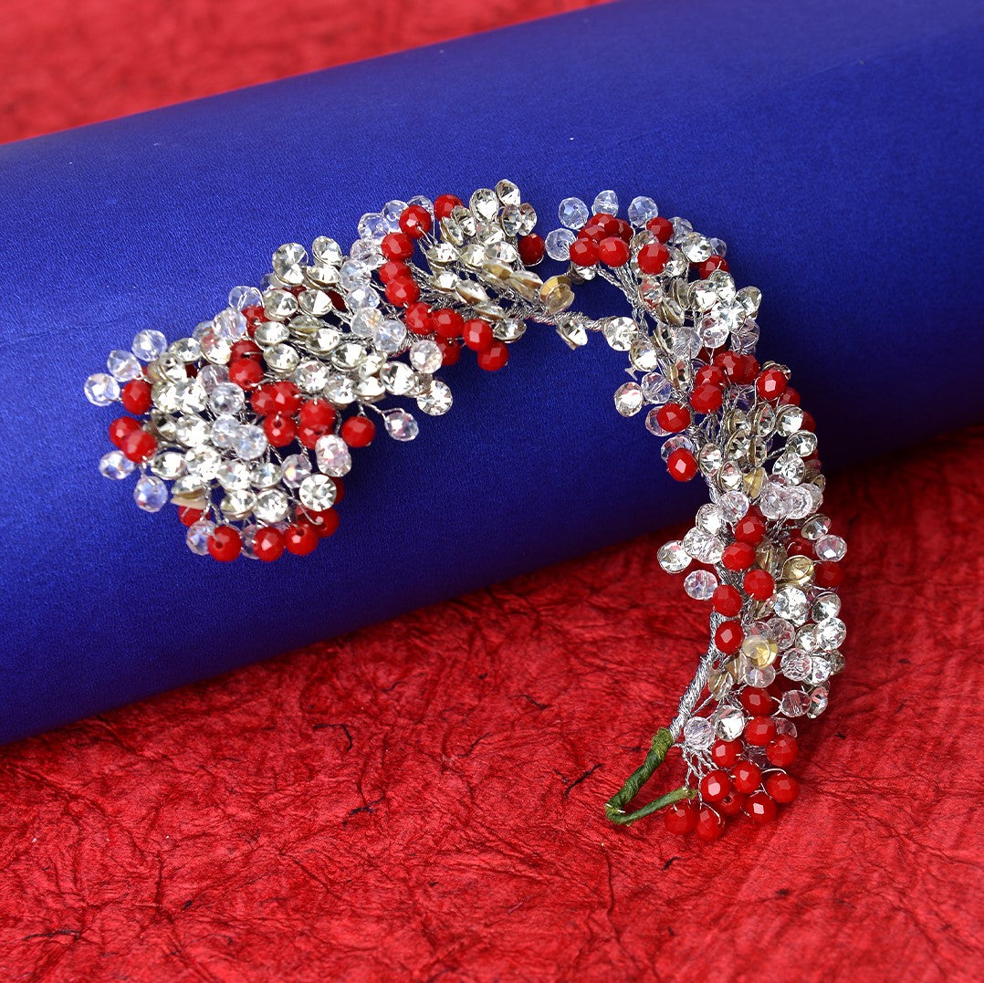 LAIDA Women Silver-Toned & Red Embellished Hair Accessory